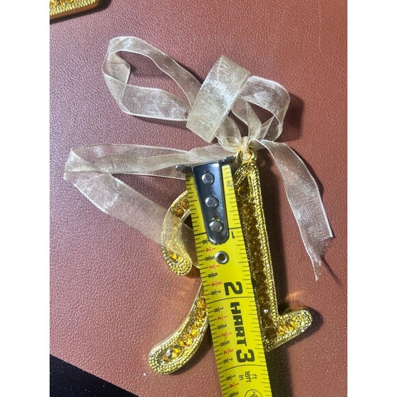 Bombay Company Vintage Amber Jeweled 'A' Letter Initial Christmas Gold Ornaments - Picture 3 of 3